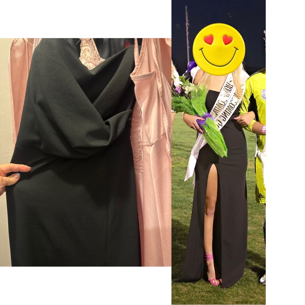 Black floor length ruched bodice gown. Size small. Worn once. Great condition.